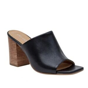 Lisa Vicky Black Nappa Leather Square Toe Block Heel‎ Mule Sandal Women's 9 NEW